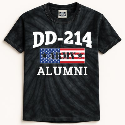 DD-214 Army Alumni US American Flag Kids Tie-Dye T-Shirt