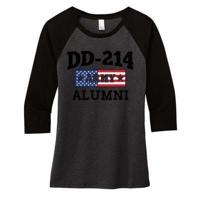 DD-214 Army Alumni US American Flag Women's Tri-Blend 3/4-Sleeve Raglan Shirt