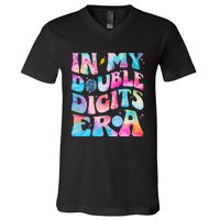 Double Digits 10th Birthday Party Tie Dye Groovy 70's V-Neck T-Shirt