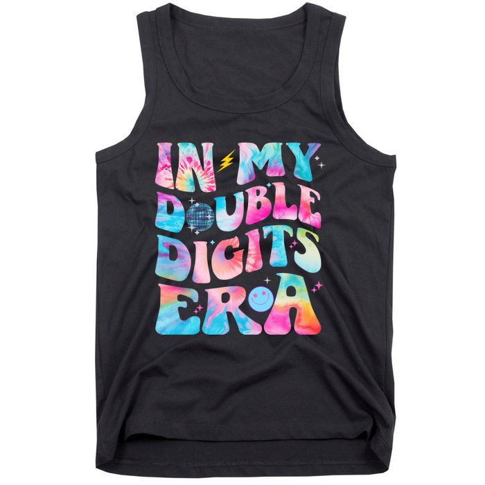 Double Digits 10th Birthday Party Tie Dye Groovy 70's Tank Top