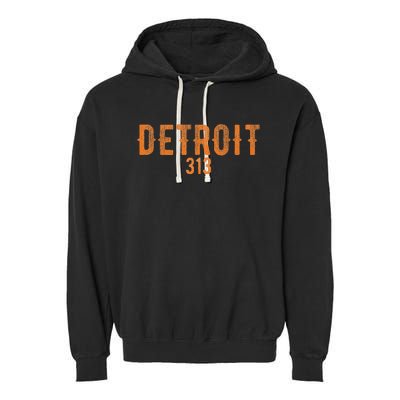 Design Detroit 313 Orange Text Apparel Garment-Dyed Fleece Hoodie