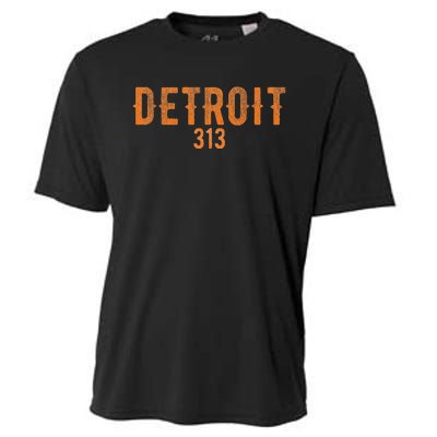 Design Detroit 313 Orange Text Apparel Cooling Performance Crew T-Shirt