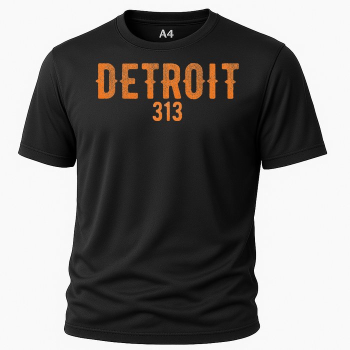 Design Detroit 313 Orange Text Apparel Cooling Performance Crew T-Shirt