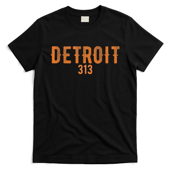 Design Detroit 313 Orange Text Apparel T-Shirt