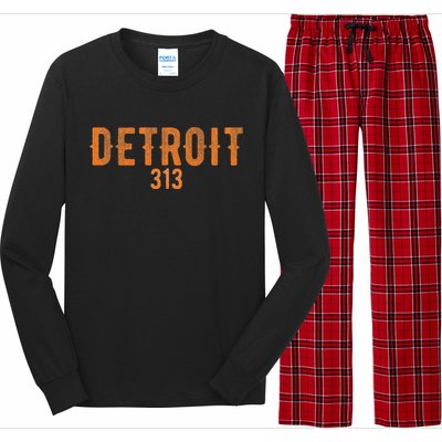 Design Detroit 313 Orange Text Apparel Long Sleeve Pajama Set