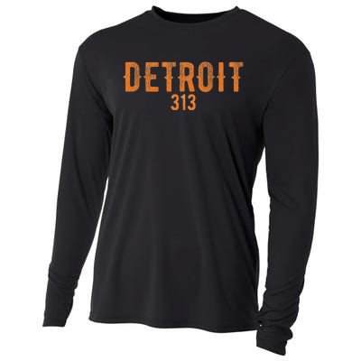 Design Detroit 313 Orange Text Apparel Cooling Performance Long Sleeve Crew