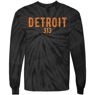 Design Detroit 313 Orange Text Apparel Tie-Dye Long Sleeve Shirt