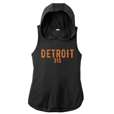 Design Detroit 313 Orange Text Apparel Ladies PosiCharge Tri-Blend Wicking Draft Hoodie Tank