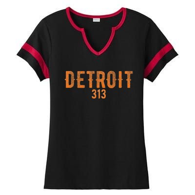 Design Detroit 313 Orange Text Apparel Ladies Halftime Notch Neck Tee