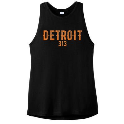 Design Detroit 313 Orange Text Apparel Ladies PosiCharge Tri-Blend Wicking Tank