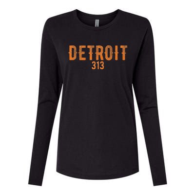 Design Detroit 313 Orange Text Apparel Womens Cotton Relaxed Long Sleeve T-Shirt