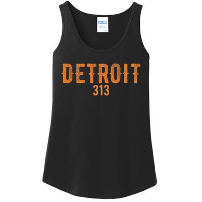 Design Detroit 313 Orange Text Apparel Ladies Essential Tank