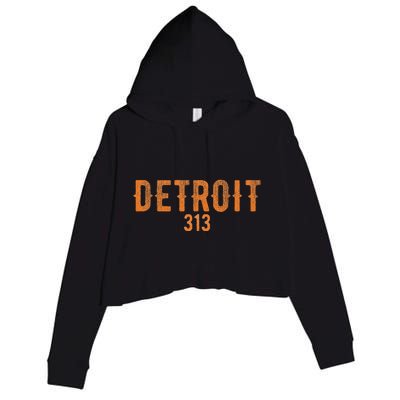 Design Detroit 313 Orange Text Apparel Crop Fleece Hoodie