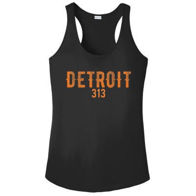 Design Detroit 313 Orange Text Apparel Ladies PosiCharge Competitor Racerback Tank