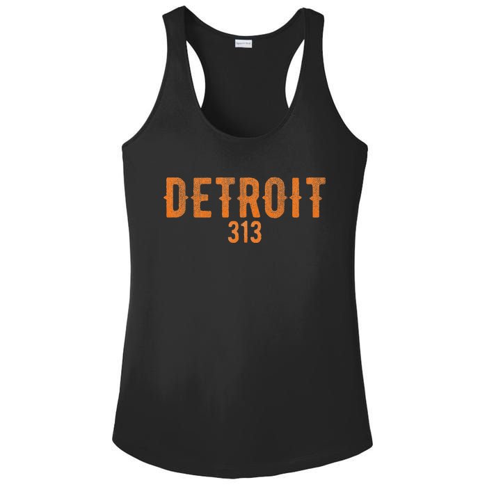 Design Detroit 313 Orange Text Apparel Ladies PosiCharge Competitor Racerback Tank