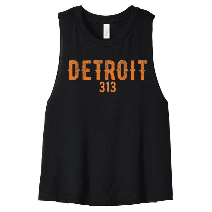 Design Detroit 313 Orange Text Apparel Women's Racerback Cropped Tank