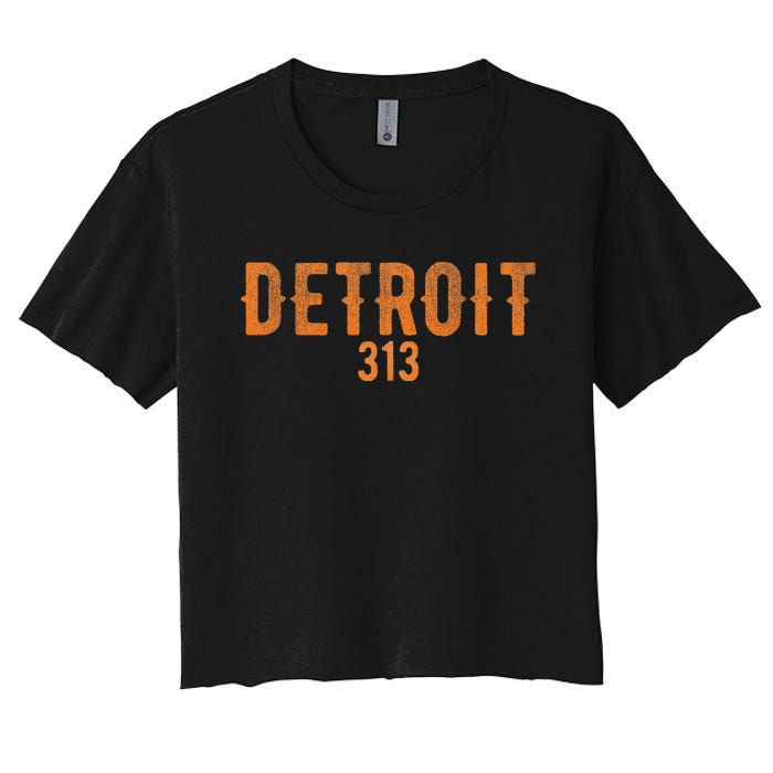 Design Detroit 313 Orange Text Apparel Women's Crop Top Tee