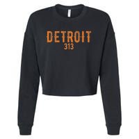 Design Detroit 313 Orange Text Apparel Cropped Pullover Crew