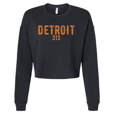 Design Detroit 313 Orange Text Apparel Cropped Pullover Crew