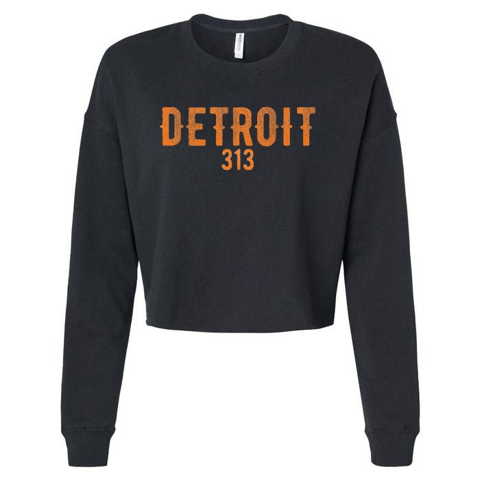 Design Detroit 313 Orange Text Apparel Cropped Pullover Crew