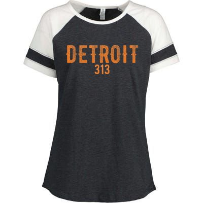 Design Detroit 313 Orange Text Apparel Enza Ladies Jersey Colorblock Tee