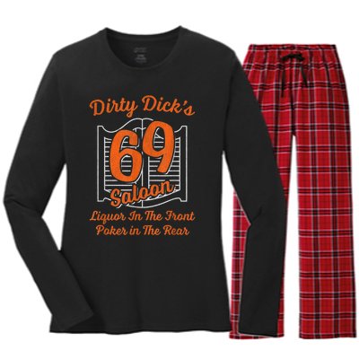 Dirty Dick's 69 Saloon Funny Gift Liquor In The Front Poker In The Rear Women's Long Sleeve Flannel Pajama Set 