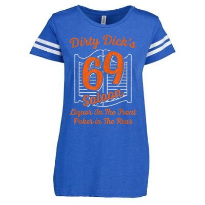 Dirty Dick's 69 Saloon Funny Gift Liquor In The Front Poker In The Rear Enza Ladies Jersey Football T-Shirt