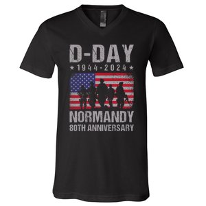 D Day 80th Anniversary 19442024 Normandy Us Flag D Day V-Neck T-Shirt