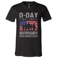 D Day 80th Anniversary 19442024 Normandy Us Flag D Day V-Neck T-Shirt