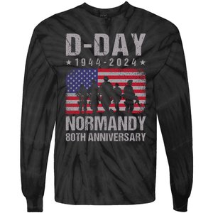 D Day 80th Anniversary 19442024 Normandy Us Flag D Day Tie-Dye Long Sleeve Shirt