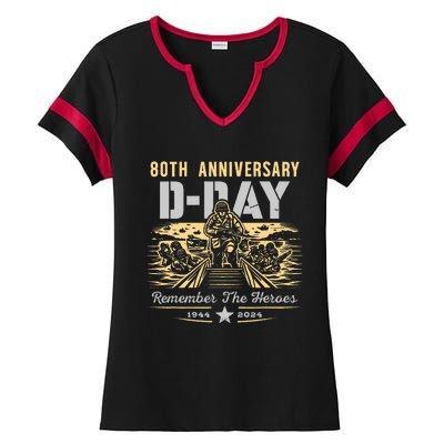 D Day 80th AnniversaryD Day 80th Anniversary Flag Ladies Halftime Notch Neck Tee