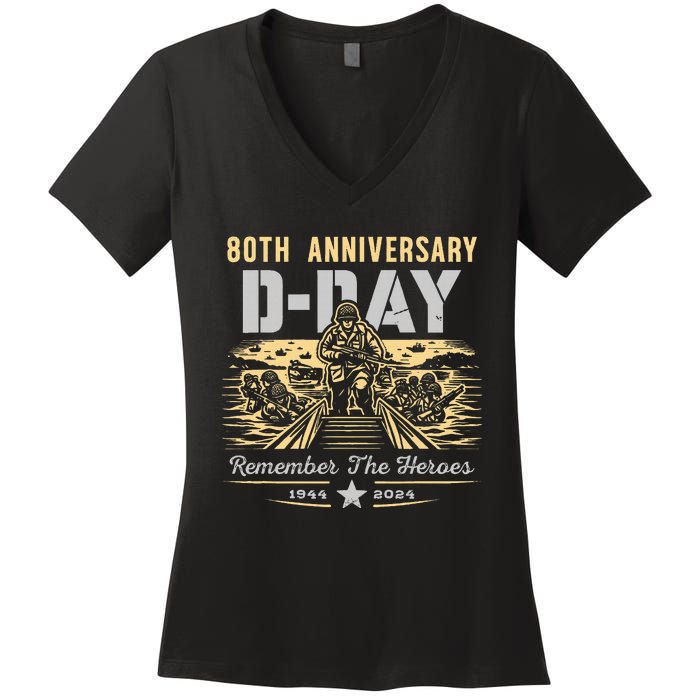 D Day 80th AnniversaryD Day 80th Anniversary Flag Women's V-Neck T-Shirt