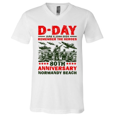 D Day 80th AnniversaryD Day 80th Anniversary Flag V-Neck T-Shirt