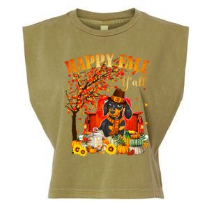 Dachshund Dog Autumn Fall Pumpkin Truck Mappe Thanksgiving Gift Garment-Dyed Women's Muscle Tee