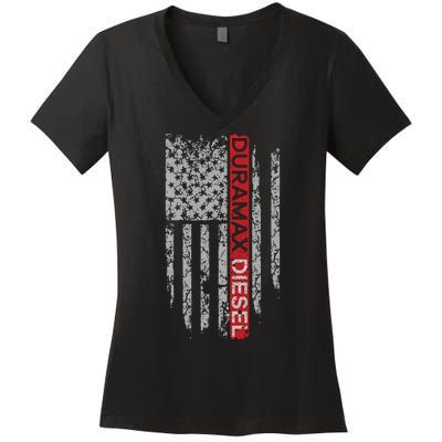 Duramax Diesel American Flag Women's V-Neck T-Shirt