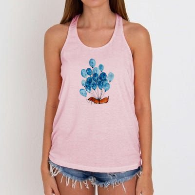 Dachshund Dog And Balloons Women's Knotted Racerback Tank