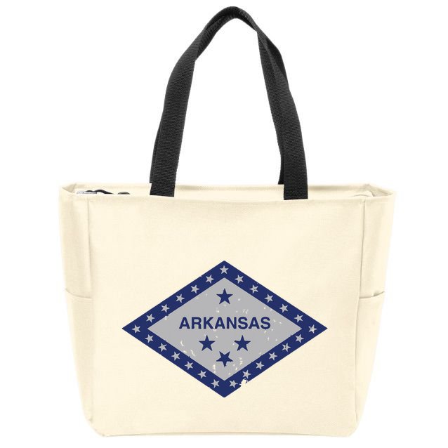 Distressed Diamond And Stars Arkansas State Flag Zip Tote Bag