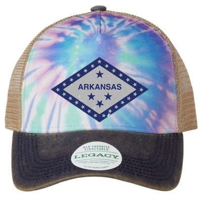 Distressed Diamond And Stars Arkansas State Flag Legacy Tie Dye Trucker Hat