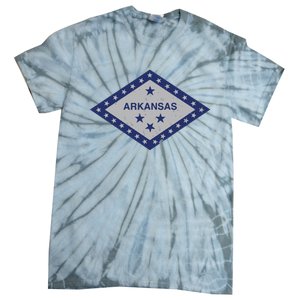 Distressed Diamond And Stars Arkansas State Flag Tie-Dye T-Shirt