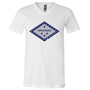 Distressed Diamond And Stars Arkansas State Flag V-Neck T-Shirt