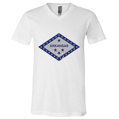 Distressed Diamond And Stars Arkansas State Flag V-Neck T-Shirt