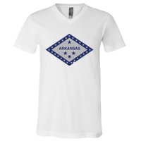 Distressed Diamond And Stars Arkansas State Flag V-Neck T-Shirt