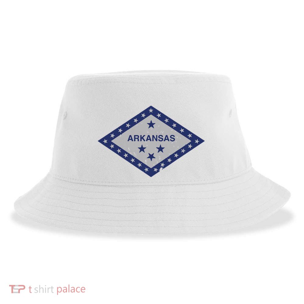 Distressed Diamond And Stars Arkansas State Flag Sustainable Bucket Hat