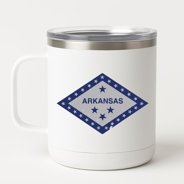 Distressed Diamond And Stars Arkansas State Flag 12 oz Stainless Steel Tumbler Cup