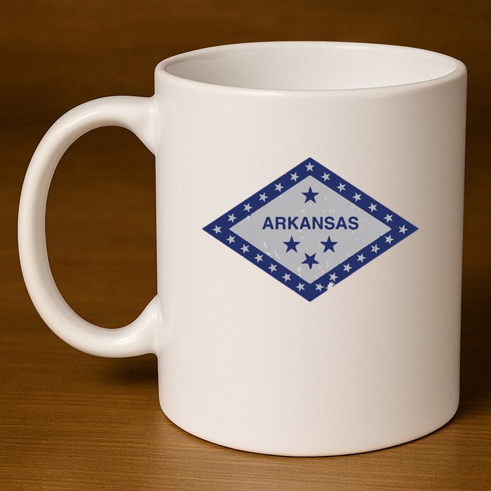 Distressed Diamond And Stars Arkansas State Flag 11oz C Handle Ceramic Mug