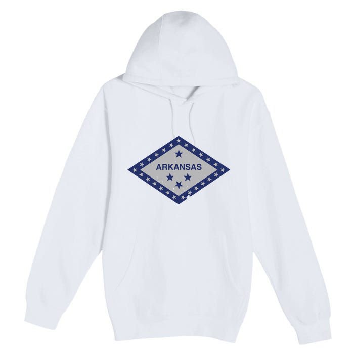 Distressed Diamond And Stars Arkansas State Flag Premium Pullover Hoodie