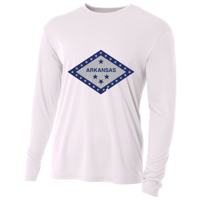 Distressed Diamond And Stars Arkansas State Flag Cooling Performance Long Sleeve Crew