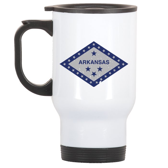 Distressed Diamond And Stars Arkansas State Flag Stainless Steel Travel Mug