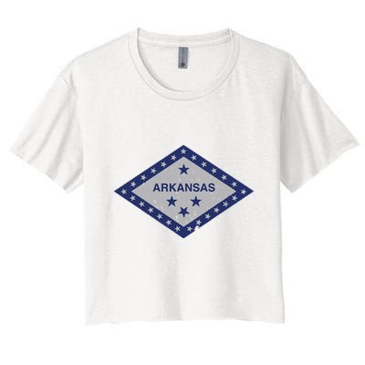 Distressed Diamond And Stars Arkansas State Flag Crop Top