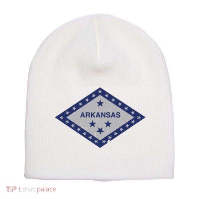 Distressed Diamond And Stars Arkansas State Flag Short Acrylic Beanie